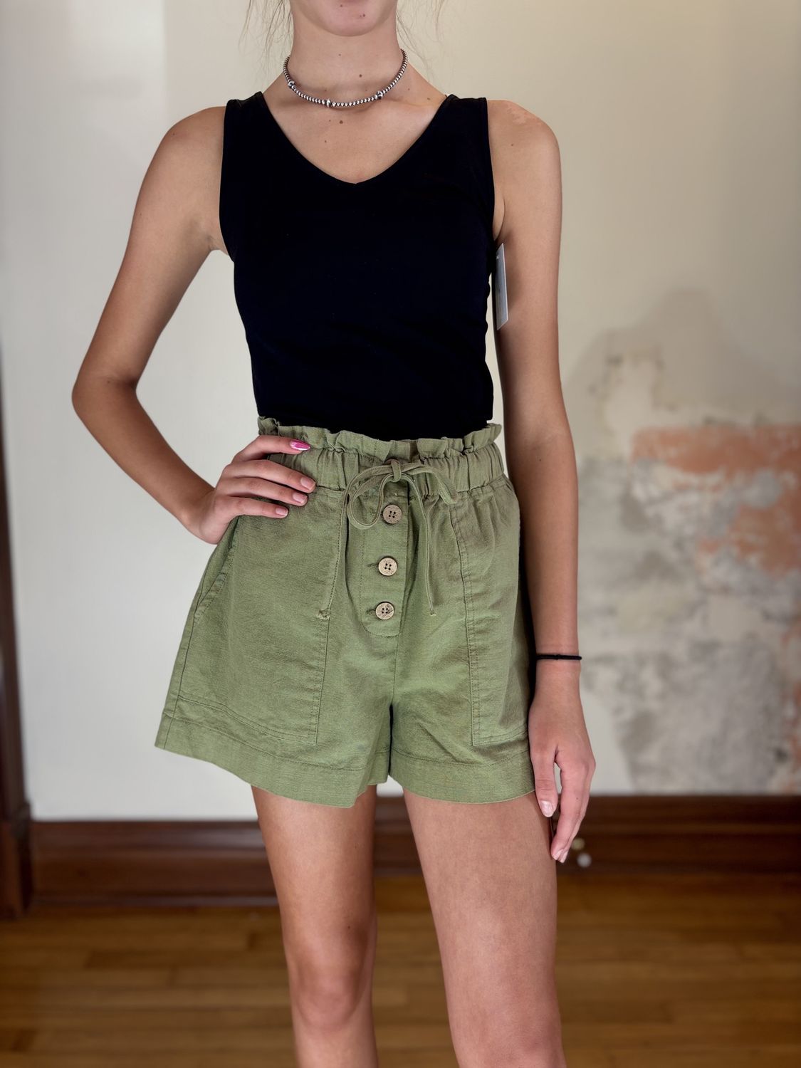 Olive Green Drawstring Shorts