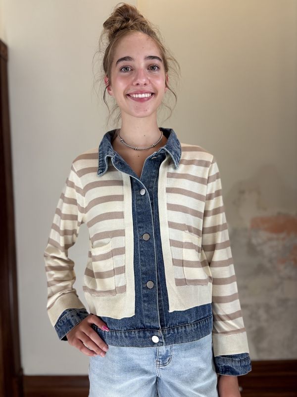 Denim Stripe Sweater Jacket