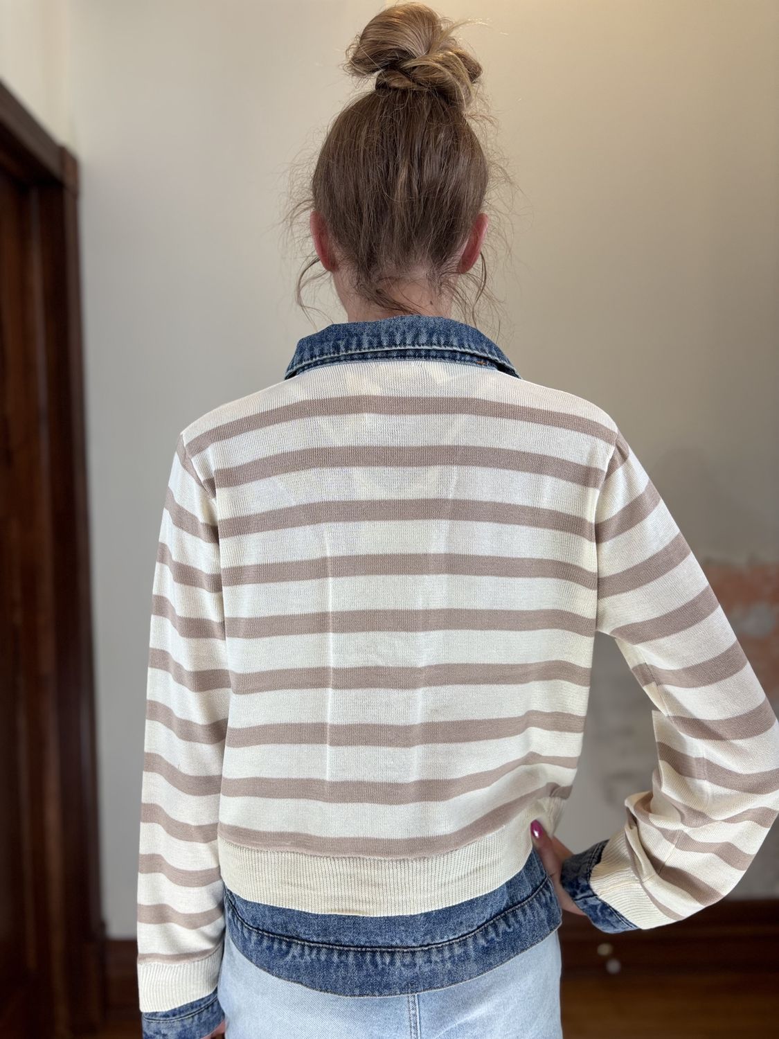 Denim Stripe Sweater Jacket