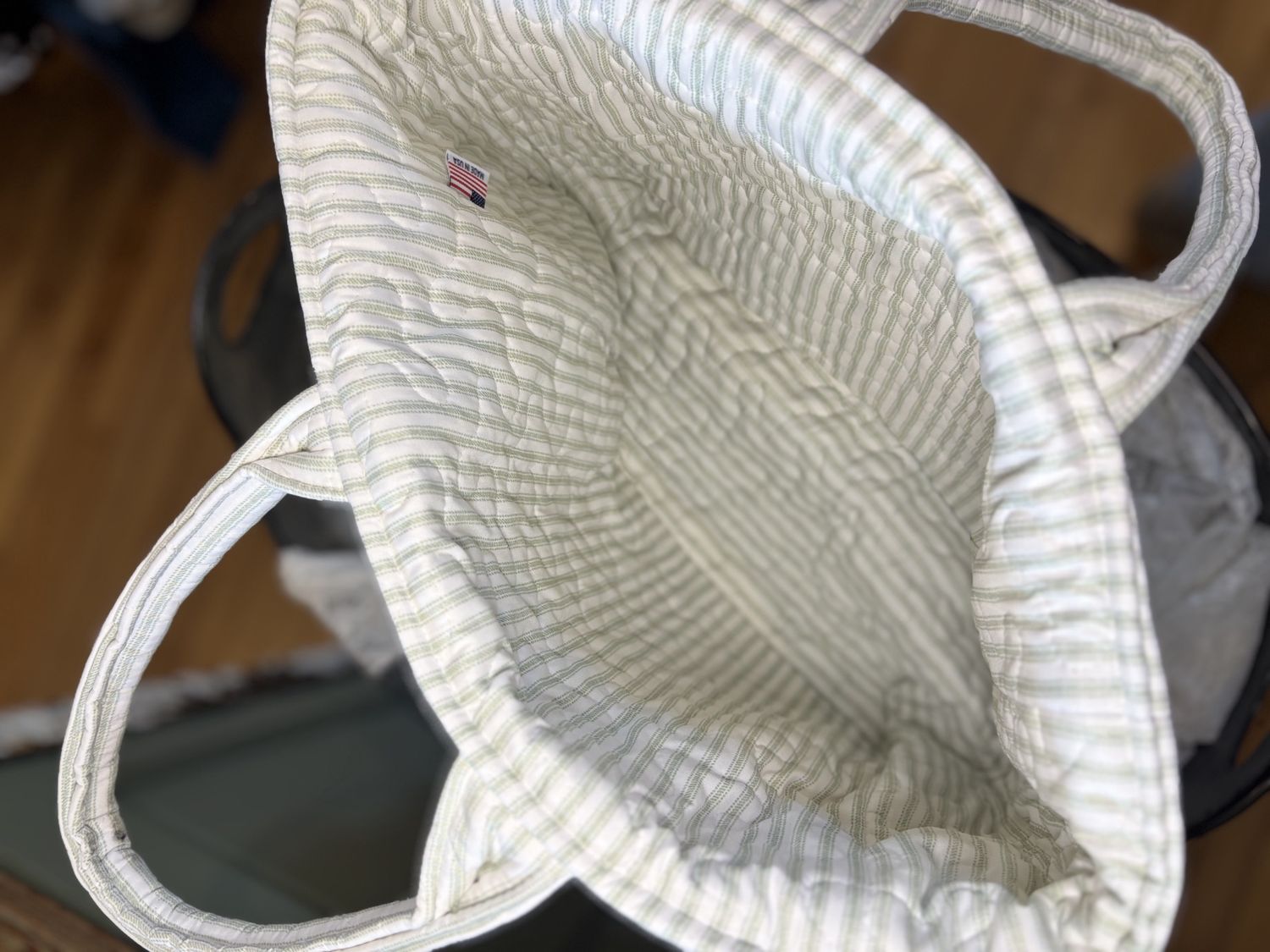 Sage Striped Quilted Handbag