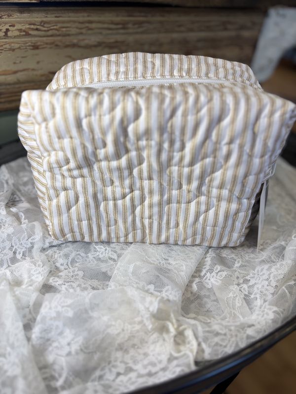 Brown Stripe Quilted Makeup Bag