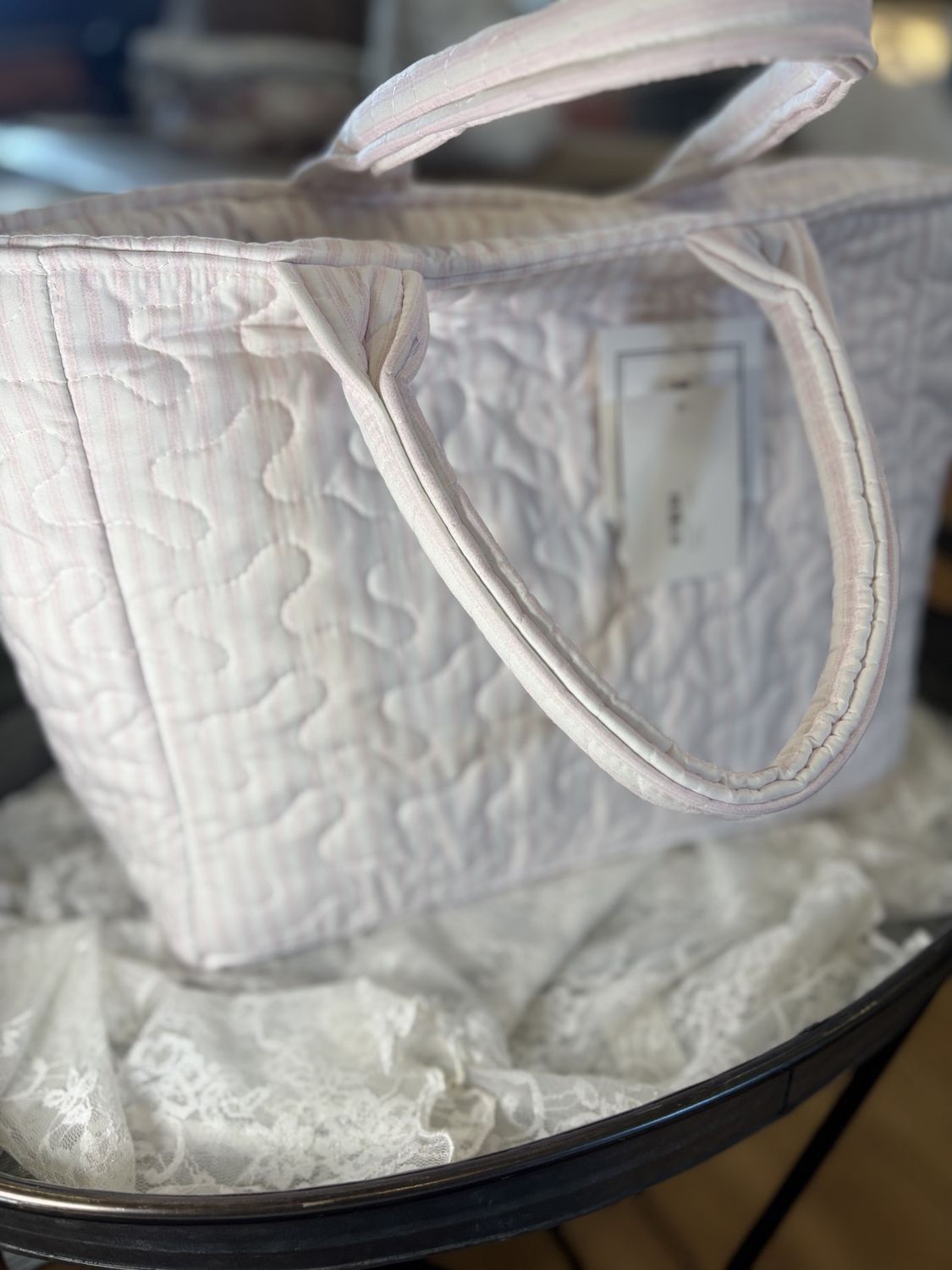 Pink Stripe Quilted Handbag