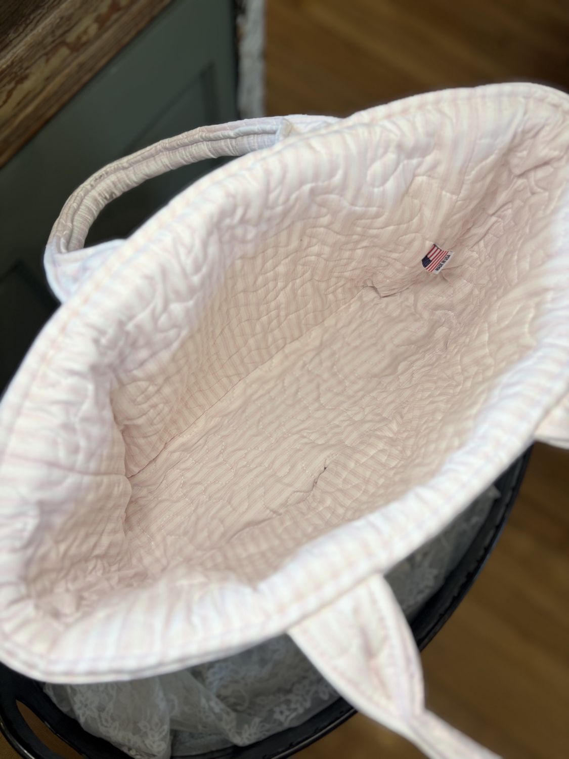 Pink Stripe Quilted Handbag