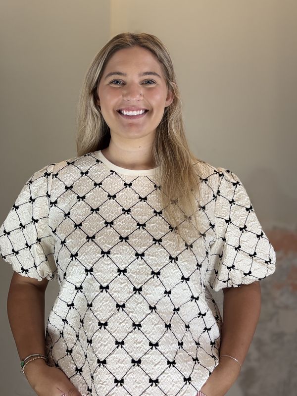Bow Textured Woven Short Sleeve