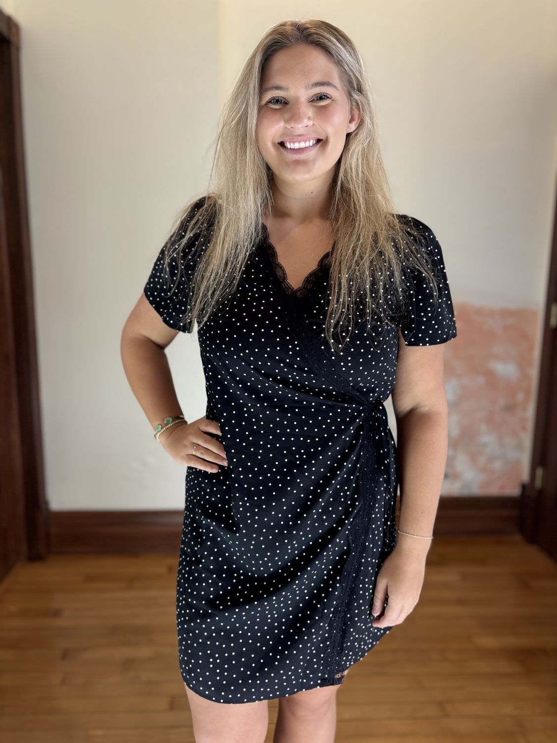 Black and White Polka Dot Lace Mini Dress