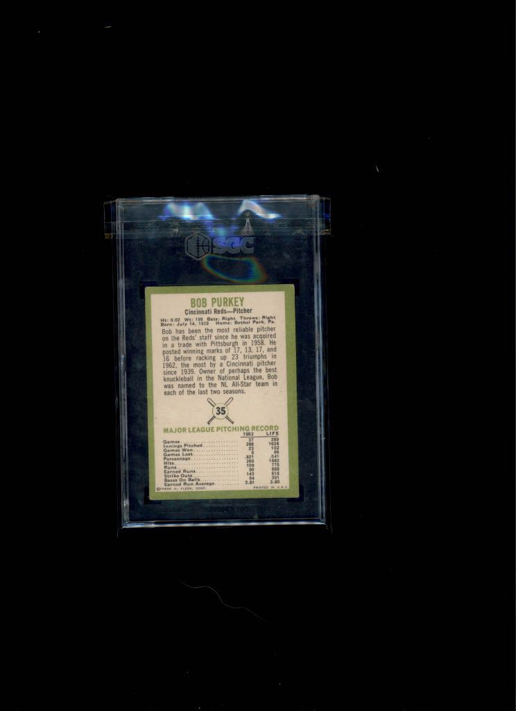 1963 Fleer Bob Purkey SGC 3