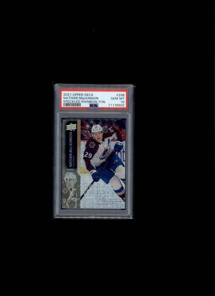 2021 Upper Deck Speckled Rainbow Foil Nathan MacKinnon PSA 10