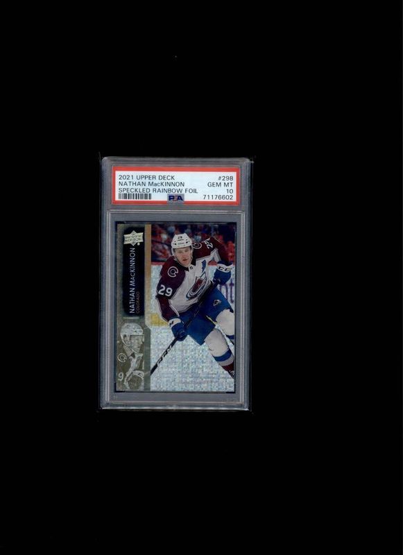 2021 Upper Deck Speckled Rainbow Foil Nathan MacKinnon PSA 10