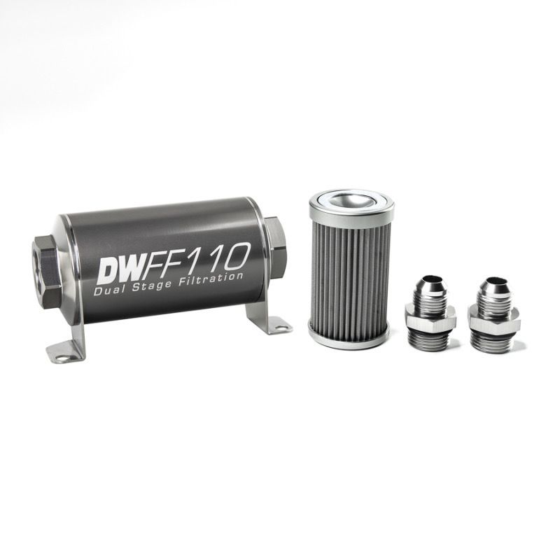 Deatschwerks In-Line Fuel Filter Element and Housing Kit Stainless Steel 40 Micron 110mm 8an