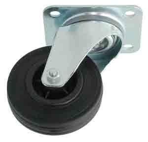 ROULETTE CAOUTCHOUC NOIR PIVOTANTE CHAPE INOX - Ø 125