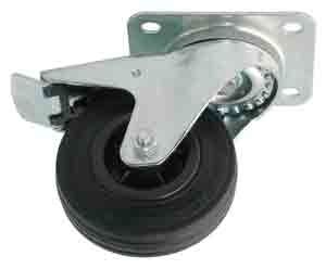ROULETTE CAOUTCHOUC NOIR PIVOTANTE CHAPE INOX  Ø 100 AVEC FREIN