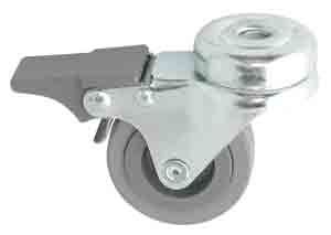 ROULETTE FAIBLE HAUTEUR CAOUTCHOUC PIVOTANTE A FREIN CHAPE INOX A OEIL - Ø 50