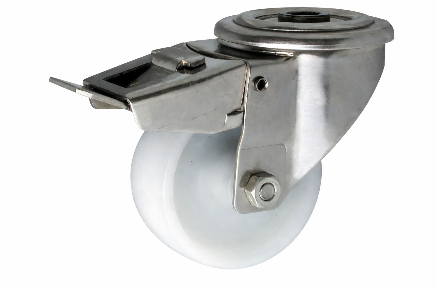 Roulette Polypropylène chape à oeil INOX avec frein