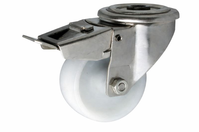 Roulette Polypropylène chape à oeil INOX avec frein