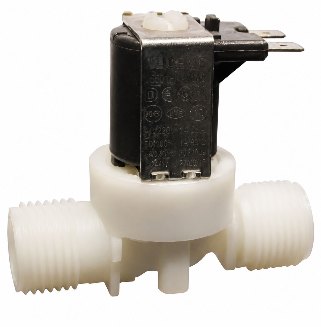 Electrovanne droite corps plastique filetée MM 1 voie 180 degrés