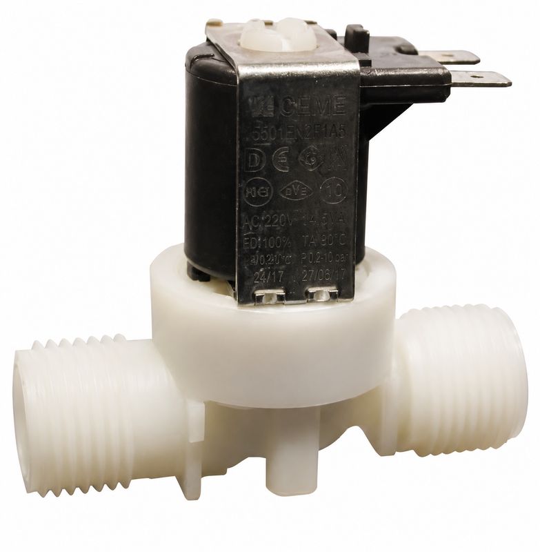 Electrovanne droite corps plastique filetée MM 1 voie 180 degrés Electrovanne droite corps plastique filetée MM 1 voie 180 degrés