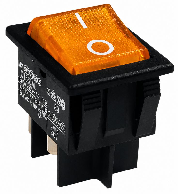 Interrupteur lumineux bipolaire  à touche basculante pour découpe 30,2 x 22,2 mm