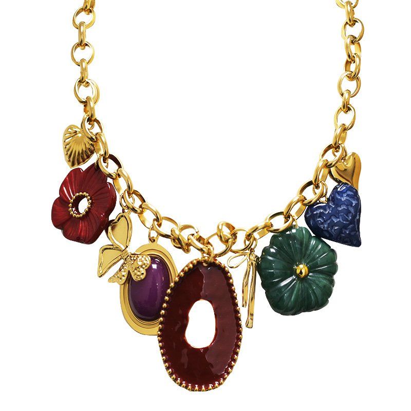 Collier Amorino à maillons avec breloques rouge