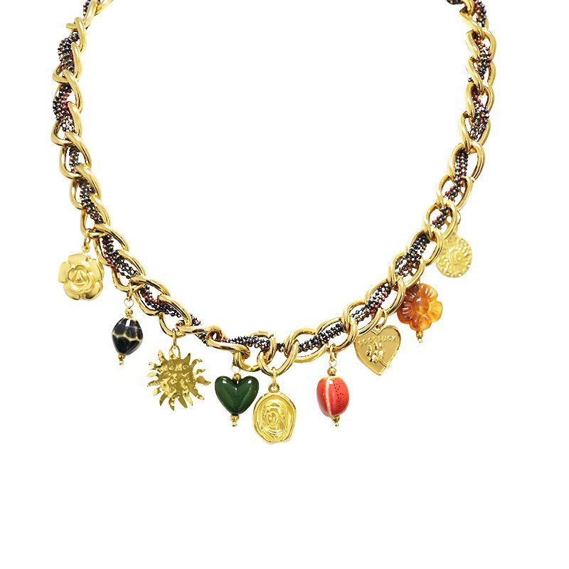 Collier Amorino tressé avec perles émaillées et pendentifs multicolores