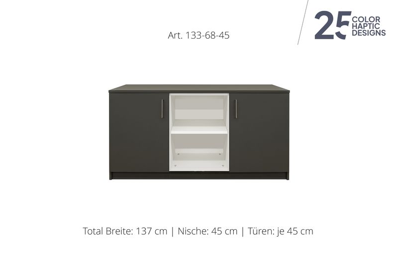 Sideboard 2-door | and open center niche | height 68 cm  | available in 3 widths | available in 25 finishes