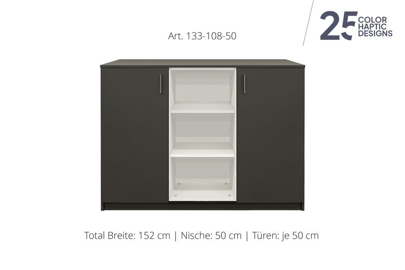 Sideboard 2-door| and open center niche| height 108 cm  | available in 3 widths | available in 25 finishes