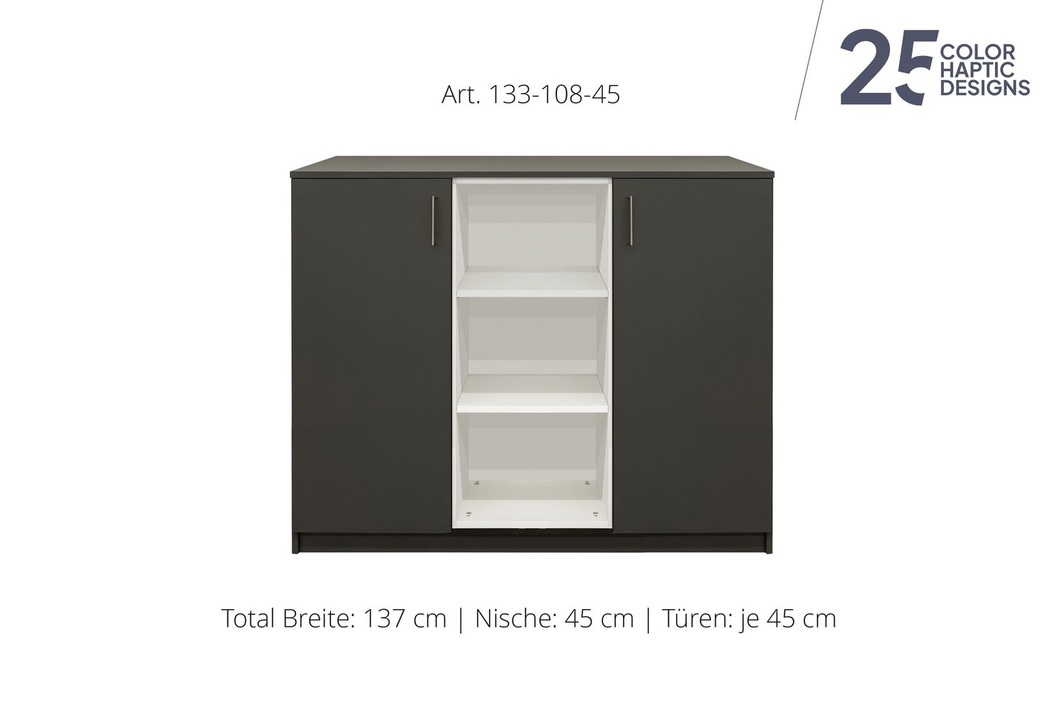 Sideboard 2-door| and open center niche| height 108 cm  | available in 3 widths | available in 25 finishes