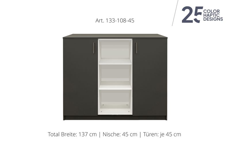 Sideboard 2-door| and open center niche| height 108 cm  | available in 3 widths | available in 25 finishes