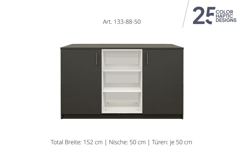 Sideboard 2-door | and open center niche | height 88 cm  | available in 3 widths | available in 25 finishes