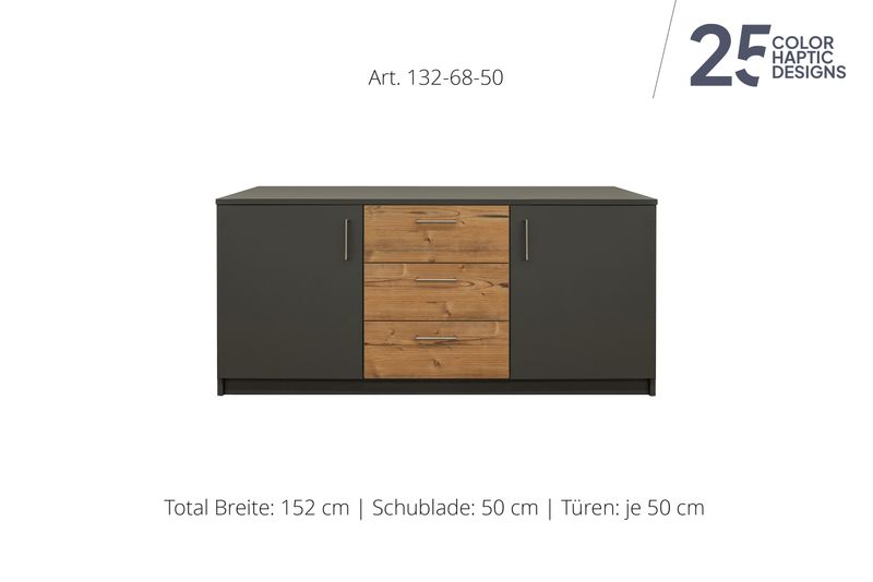 Sideboard 2-door | center unit with 3 drawers | height 68 cm  | available in 3 widths | available in 25 finishes