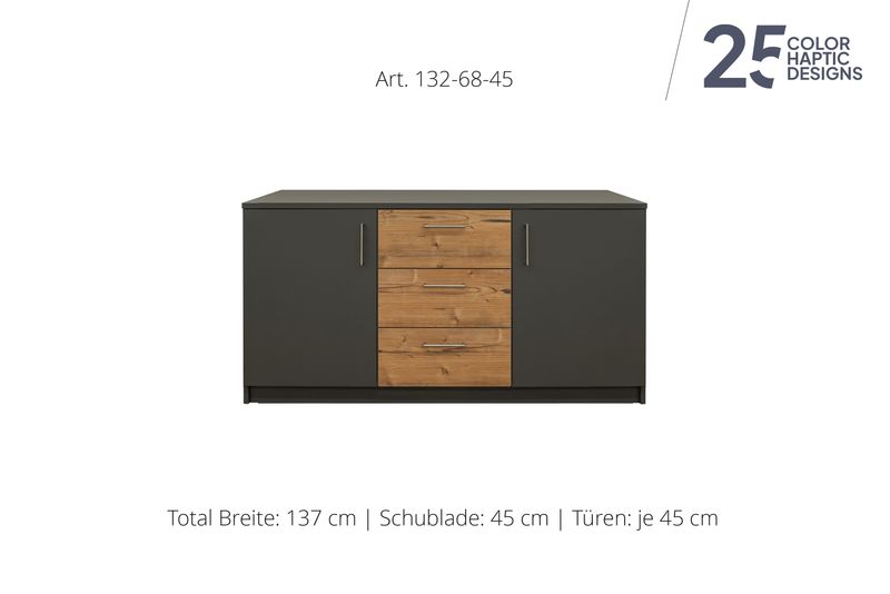 Sideboard 2-door | center unit with 3 drawers | height 68 cm  | available in 3 widths | available in 25 finishes