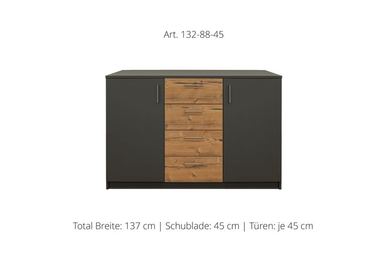 Sideboard 2-door | and center unit with 4 drawers | height 88 cm  | available in 3 widths