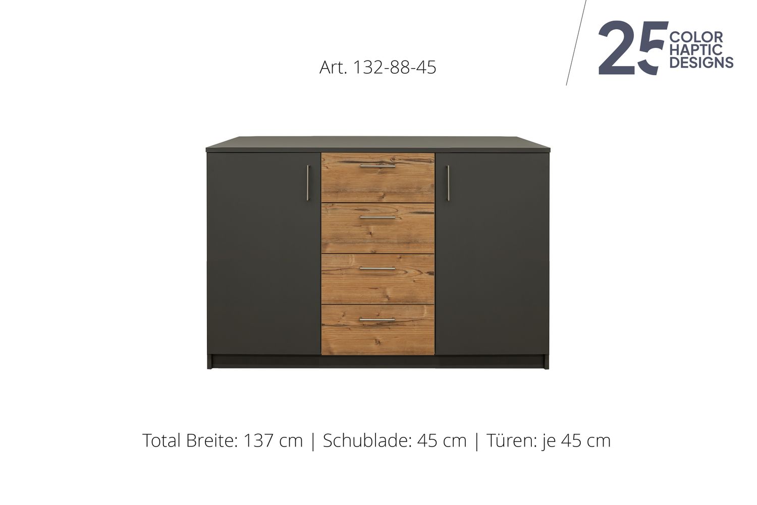 Sideboard 2-door | and center unit with 4 drawers | height 88 cm  | available in 3 widths | available in 25 finishes
