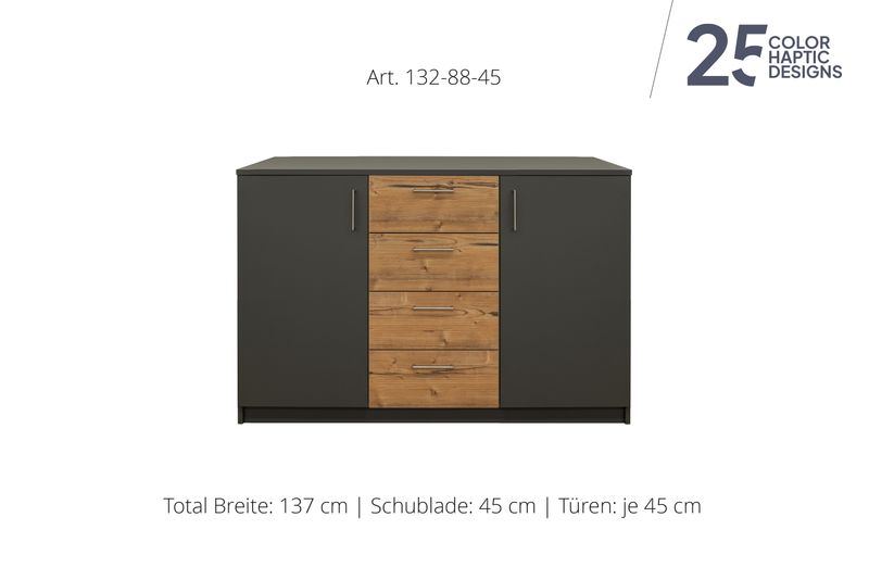 Sideboard 2-door | and center unit with 4 drawers | height 88 cm  | available in 3 widths | available in 25 finishes