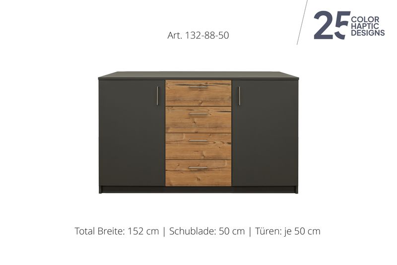 Sideboard 2-door | and center unit with 4 drawers | height 88 cm  | available in 3 widths | available in 25 finishes