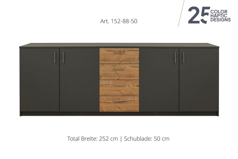 Sideboard 4-door | and center unit with 4 drawers| height 88 cm  | available in 3 widths | available in 25 finishes