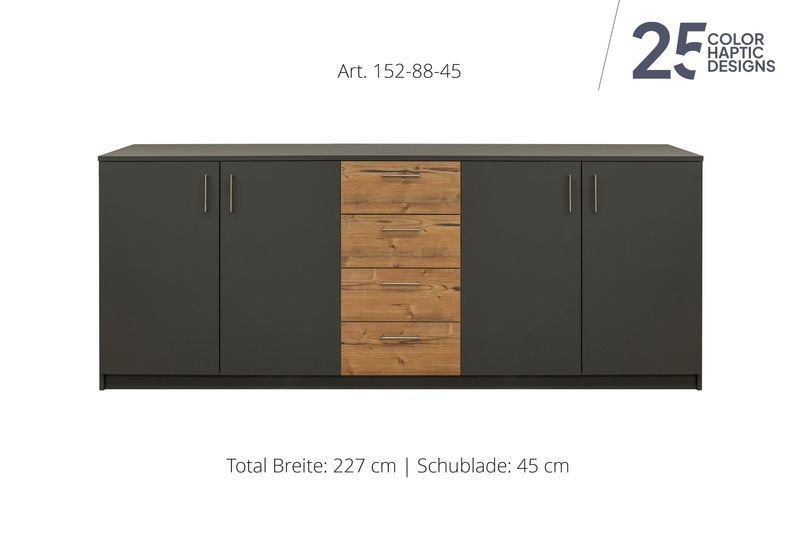 Sideboard 4-door | and center unit with 4 drawers| height 88 cm  | available in 3 widths | available in 25 finishes