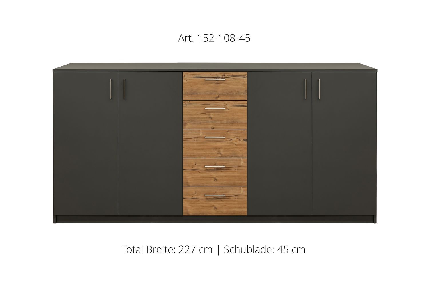 Sideboard 4-door | with center unit with 5 drawers | height 108 cm  | available in 3 widths