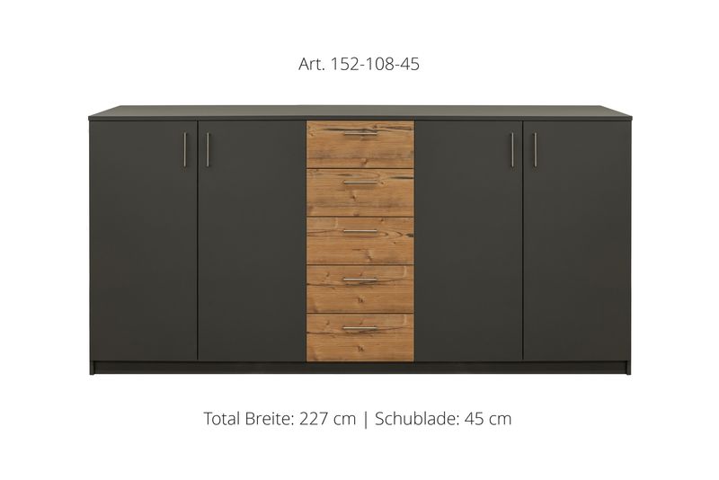 Sideboard 4-door | with center unit with 5 drawers | height 108 cm  | available in 3 widths
