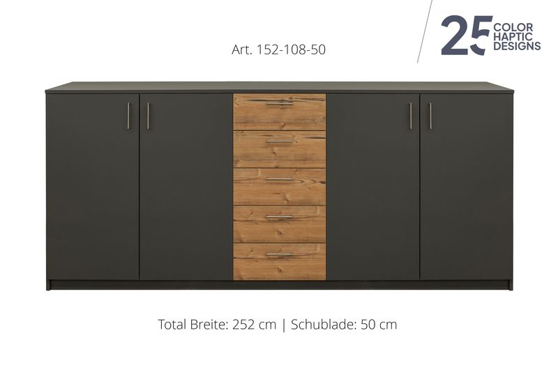 Sideboard 4-door | with center unit with 5 drawers | height 108 cm  | available in 3 widths | available in 25 finishes