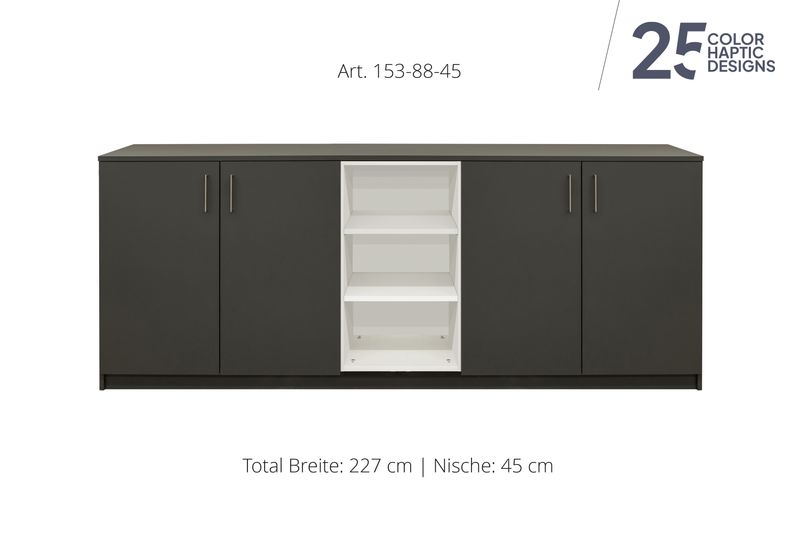 Sideboard 4-door,| and open center niche | height 88 cm  | available in 3 widths | available in 25 finishes