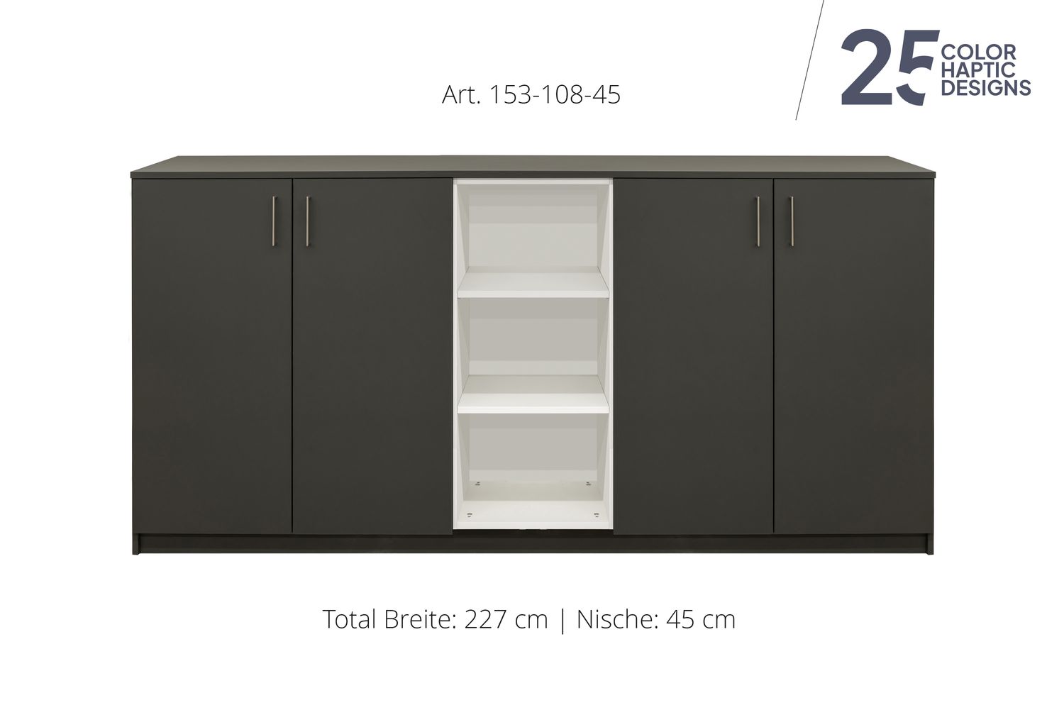 Sideboard 4-door| and open center niche | height 108 cm  | available in 3 widths | available in 25 finishes