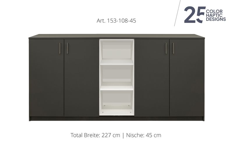 Sideboard 4-door| and open center niche | height 108 cm  | available in 3 widths | available in 25 finishes