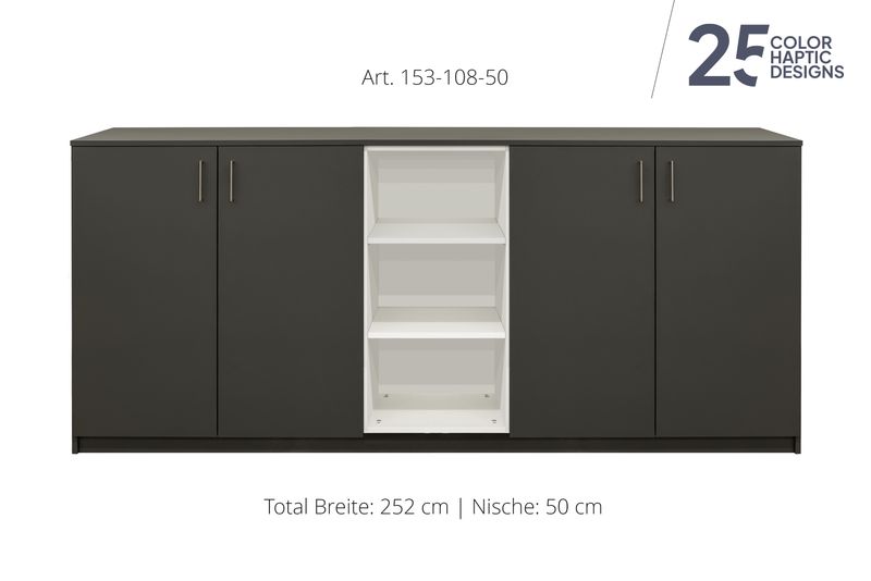 Sideboard 4-door| and open center niche | height 108 cm  | available in 3 widths | available in 25 finishes