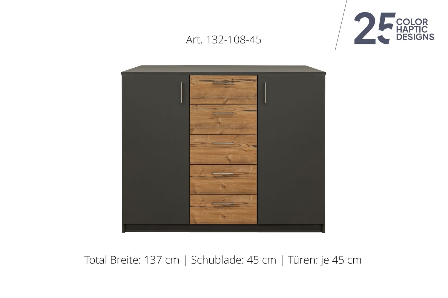 Sideboard 2-door | and center unit with 5 drawers | height 108 cm  | available in 3 widths | available in 25 finishes