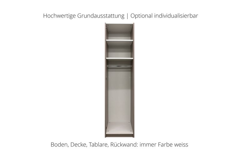 Wardrobe with hinged doors | 1 door | incl. shelves and clothes rail | available in 25 finishes