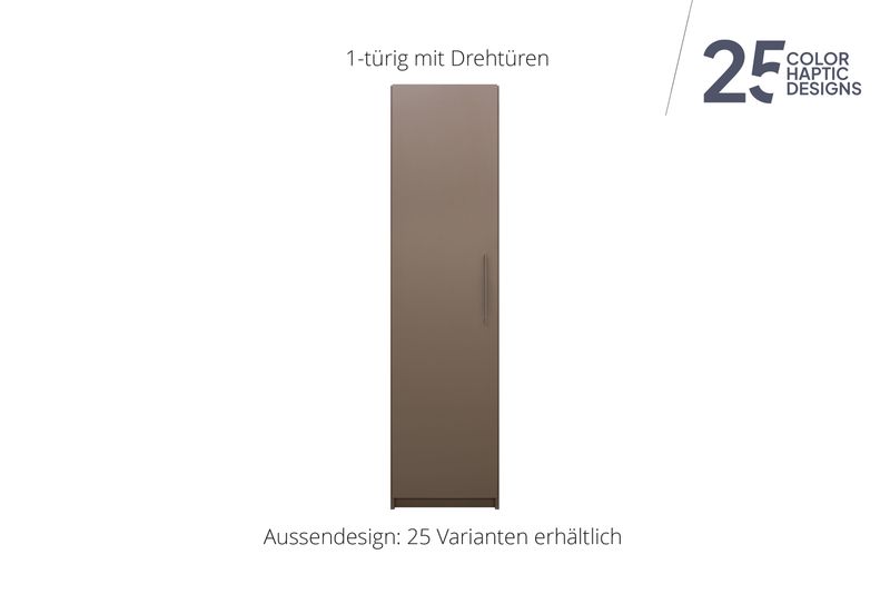 Wardrobe with hinged doors | 1 door | incl. 5 shelves | available in 25 finishes