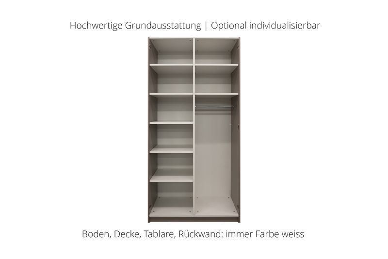 Wardrobe with hinged doors | 2 doors | 7 shelves | 1 clothes rail | available in 25 finishes