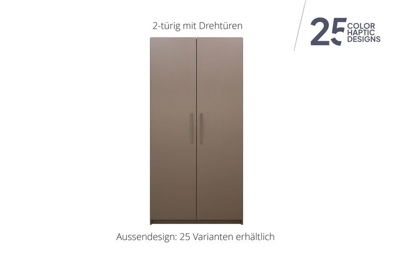 Wardrobe with hinged doors | 2 doors | 7 shelves | 1 clothes rail | available in 25 finishes