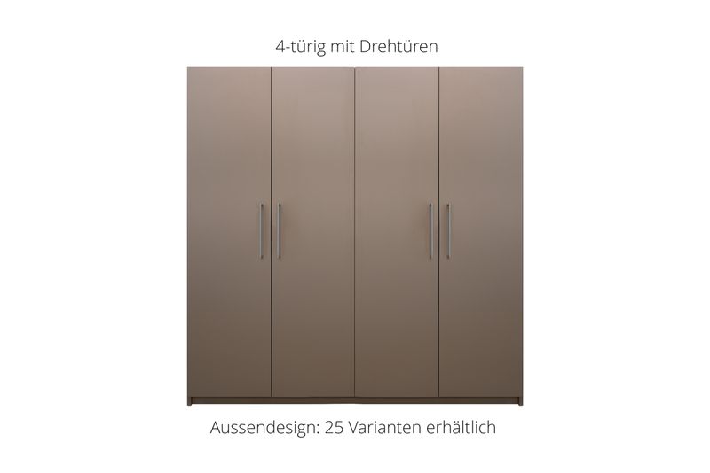 Wardrobe with hinged doors | 4 doors | 7 shelves | 1 clothes rail