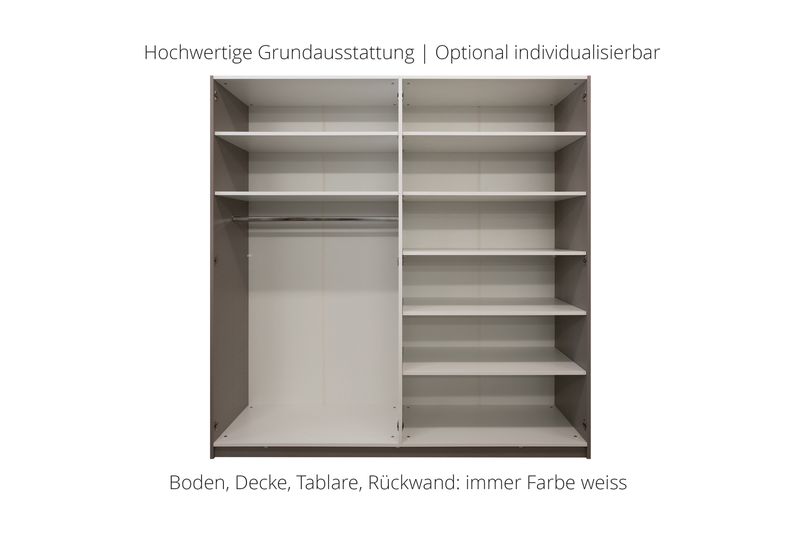 Wardrobe with hinged doors | 4 doors | 7 shelves | 1 clothes rail | available in 25 finishes